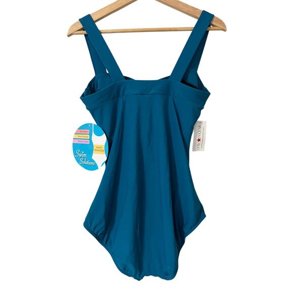 Swim Solutions Wide Strap Draped Front Tummy Control Swimsuit Size 12 NWT - Picture 2 of 4